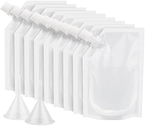 ERKOON Plastic Liquor Flask Concealable and Reusable Plastic Drinking Flasks Liquor Pouches 9x34oz with 2 Plastic Funnel, Clear