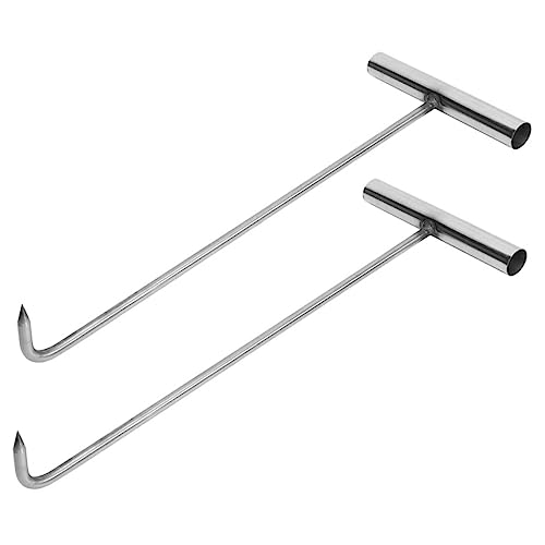 Levemolo 2pcs T-Hook Heavy Duty Hook Bell Sewer Lid Hook Handhole Hook Latch Home Tool Roller Shutter Door Hook Oven Ceiling Hooks Uncapper Manhole Hooks Slings Vaults Grate Stainless Steel