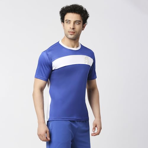 Image of playR x MI Fan Tee 2023 - Men's Solid Regular Fit Half Sleeve T-Shirt, Lightweight, Stylish Cricket Fan Jersey Casual for Training, Outdoor & Match Day Activewear - All Season