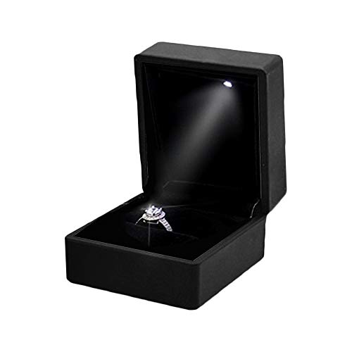 Preisvergleich Produktbild FJROnline Schmuckkästchen mit LED-Beleuchtung, für Ringe, Halsketten, Hochzeit, Geschenkbox, Schmuck-Organizer, 6,5 x 6,5 cm, Schwarz