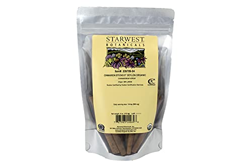 Starwest Botanicals Organic Ceylon Cinnamon Sticks, 4 oz, 5" Length | for Baking, Cooking & Beverages | Non-GMO, Kosher Certified