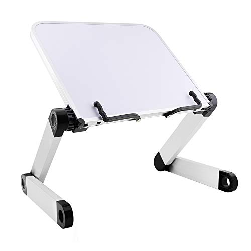 Sunmall Adjustable Book Stand,Height and Angle Ergonomic Book Holder with Page Paper Clips for Reading Big Heavy Textbooks Music Books Tablet Cook Recipe,Durable Aluminum Home Desk Stand,White