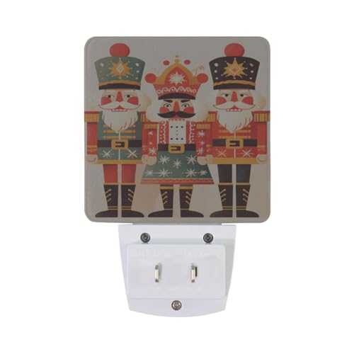 Image of Nutcrackers Christmas Night Lights 2 Pack Plug-in Wall Led Nightlight Auto Dusk-to-Dawn Sensor Lamps for Bedroom Kitchen Bathroom