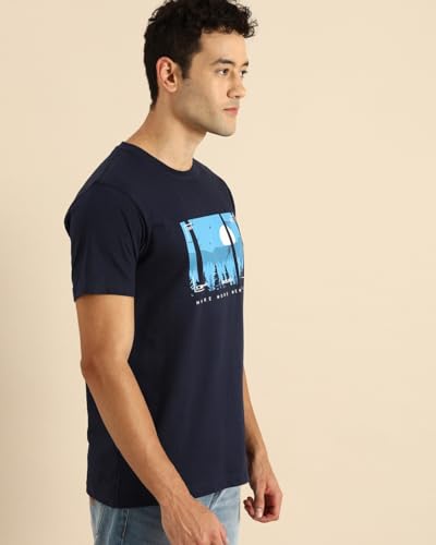 Image of Bewakoof Men's Printed 100% Cotton T-Shirt - Regular Fit, Round Neck, Half Sleeves