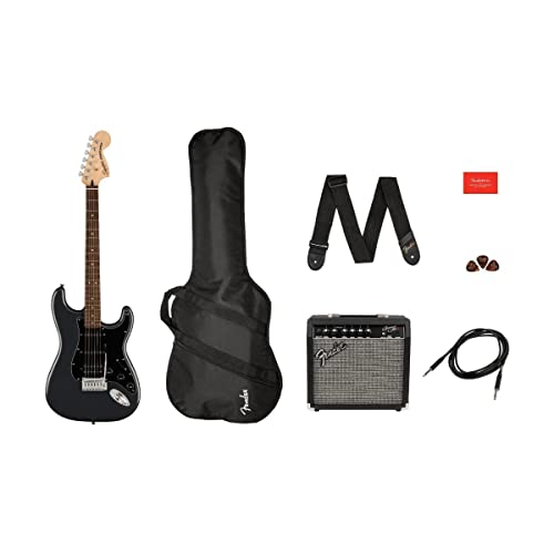 Squier Affinity Stratocaster HSS Pack – Charcoal Frost Metallic - Les Beatles, Paul McCartney, John Lennon, RIngo Starr, George Harrison Squier Affinity Stratocaster HSS Pack - Charcoal Frost Metallic