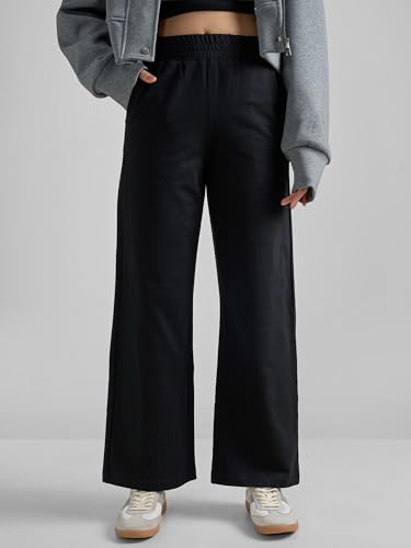 Image of Tokyo Talkies Pure Cotton Flared Wide Leg Trousers | Mid-Rise with Side Pockets|Casual Pants