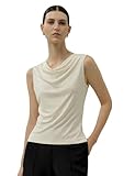 LilySilk Damen Pure Seide Jersey T-Shirt Ärmellos Slim Fit Cowl Neck Tanktop Seiden Shirt Oberteil Atmungsaktiv Elegant Bequem Basic(Lilienweiß,XS)
