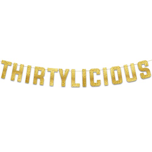 Image of Pre-Strung Thirtylicious Gold Glitter Banner - Funny 30th Birthday and Anniversary Decorations for Men and Women - Party Supplies and Gifts