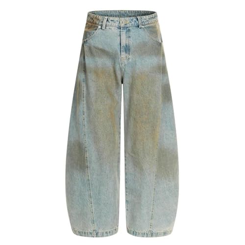 Men's Retro Leopard Print Jeans, Washed Distressed Denim, Wide Leg, Curved Blade Pants2