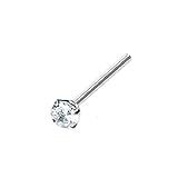 Clear Cz 925 Sterling Silver Nose Ring with 1.2mm Prong Setting Straight Ended Cz - 1/2