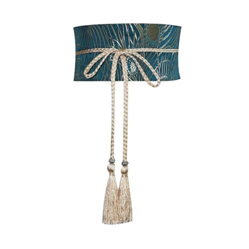 Tong Gu Tassel Women Brocade Corset Belt Waistband Wide Retro Japanese Obi Peacock Pattern