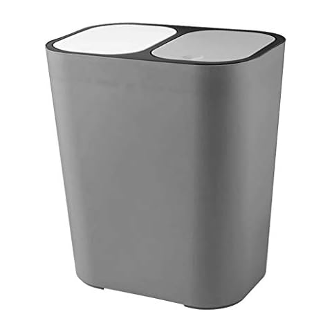 Waste Bin Kitchen Bathroom Dry and Wet Separation Trash Can Double Compartments for Waste Separation Recycling Bin, Grey/White Cover