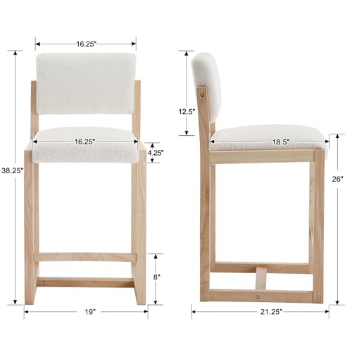 Image of Ya-Home 26 inch Counter Bar Stools Set of 2, White Sherpa Counter Height Stools