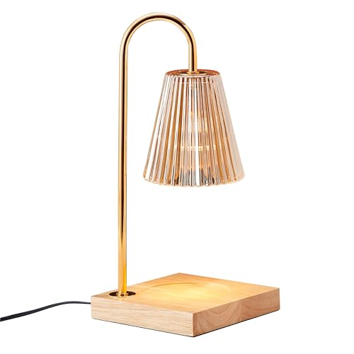 Mikasa Electric Candle Warmer with Amber Glass Shade - 13.8 Inch Lamp Warmer with Wooden Base...