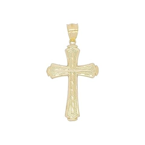 AMZ Jewelry Men's 10K Yellow Gold Diamond Cut Cross Pendant Crucifix Charm Cover