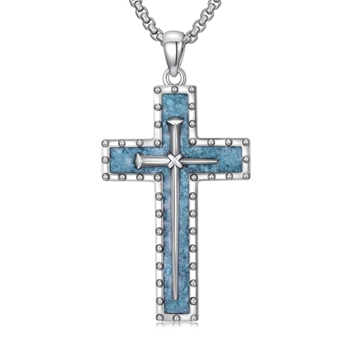 Collier pendentif croix homme argent 925 turquoise bijou chrétien quotidien