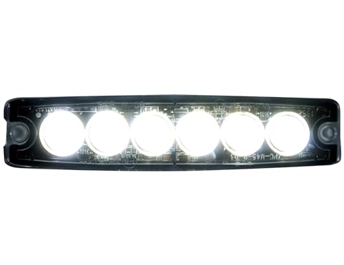 Image of Buyers Products 8892201 5 Inch White LED Strobe Light, Ultra‑Thin Surface Mount Warning Light, 6 LEDs, 23 Flash Patterns, Aluminum Housing, IPX8 Waterproof, for Trucks and Utility Vehicles