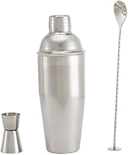 Amazon Basics 3-Piece Stainless Steel Bar Tool Set, 710-ml Shaker, Mixing Spoon, Jigger