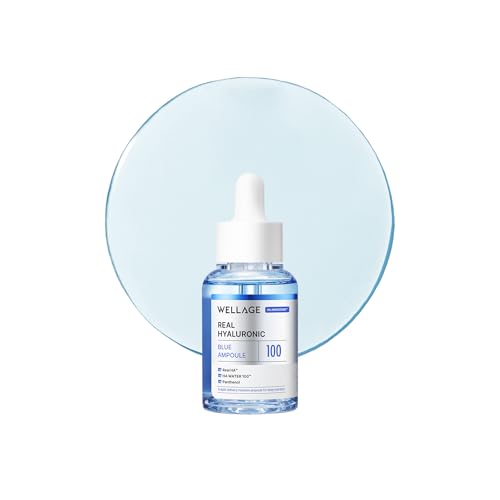 WELLAGE Real Hyaluronic Blue Ampoule 100, Korean Skincare, Fragrance Free Hyaluronic Acid Serum with...