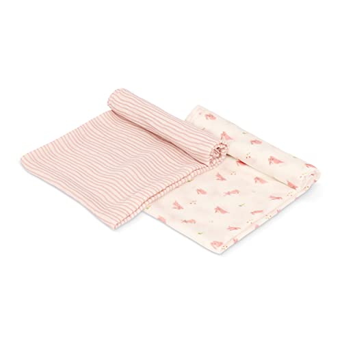 Image of Bamboo Little Viscose Muslin Baby Swaddle Receiving Blanket, Bunny & Pink Wave