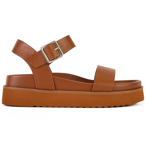 Yavero Womens Platform Sandals Open Toe Summer Sandals Low Wedge Sandals Brown 7.52