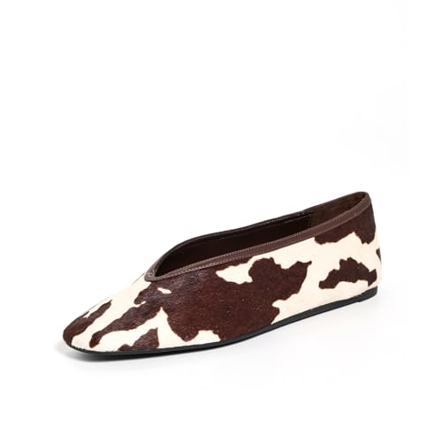 Women's Cow Print Ballet Flats Shoes Closed Square Toe Ballerina Flats Comfortable Cute Mary Jane Fashion Four Season Casual Dress Flat Shoes