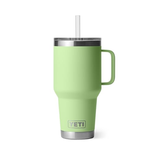 Image of YETI Rambler 35 oz Tumbler with Handle and Straw Lid, Travel Mug Water Tumbler, Vacuum Insulated Cup with Handle, Stainless Steel, Key Lime