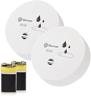Geevon 2 Pack Water Leak Detector, 100dB Water Sensor Alarm Flood Detector for Basements, Bathrooms, Laundry Rooms, Kitchens, Garages, and Attics, Water Alarm Battery-Operated (Battery Included)