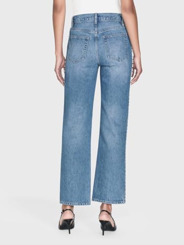 Women's Pearl Beaded Straight Wide Leg Jeans High Waisted Ankle Length Denim Pants3