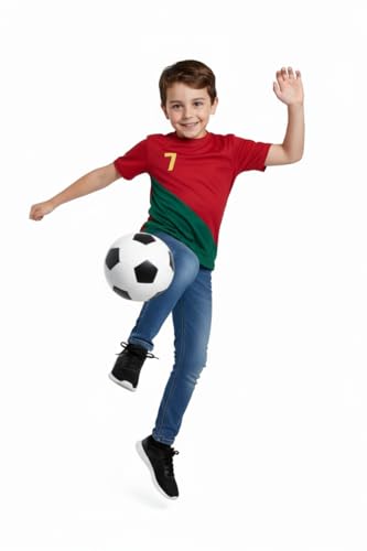 Image of Sports Soccer Football Portugal Jersey Ronaldo 7 Home Away Kit Jersey T-Shirt with Black Shorts(Kid's,Boy's & Men) M2