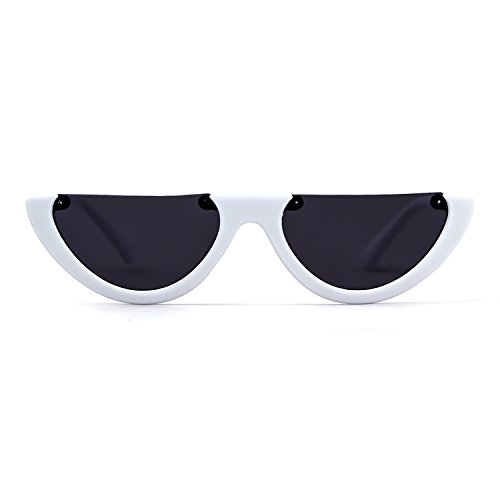 Gifiore Semi Rimeless Sunglasses Half Round Vintage Retro Clout Goggles (White) #TOP5