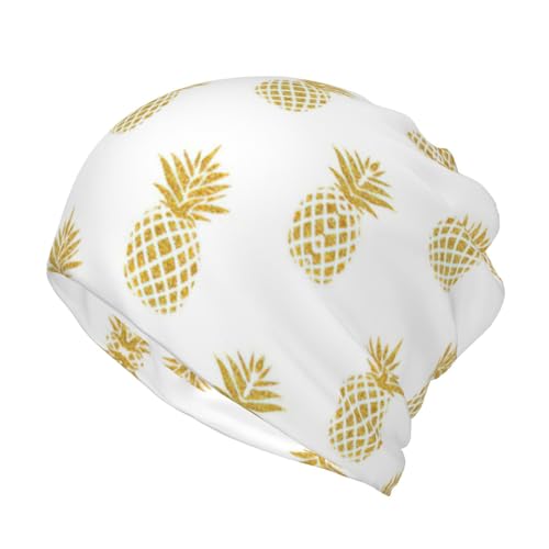 Gorro multifunción con fondo de piña dorado, para otoño e invierno, cálido, bufanda para uso diario al aire libre, ropa de cabeza de moda, Negro, S