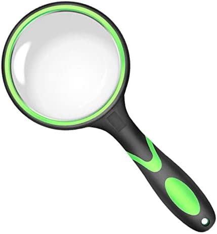 Lupa de Mano con luz LED, Lupa de Lectura para Ancianos, Lupa de observación para Estudiantes con Mango de Goma Verde con luz LED para Matrimonio