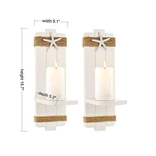 White Starfish Wall Candle Sconces (Set Of 2) - Beach Decor, Ocean Themed Wall-Mount Candleholders, Nautical Style Beach Bathroom Decor, Coastal Farmhouse Seashell Candle Holders #TOP1