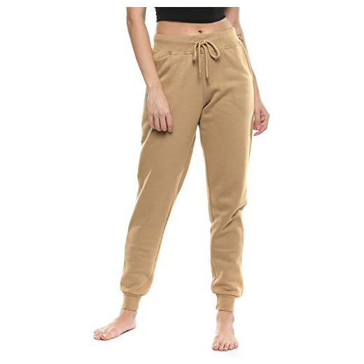 Urban Look Women's Everyday Lounge Fleece Jogger Sweatpants (Small, Tan)