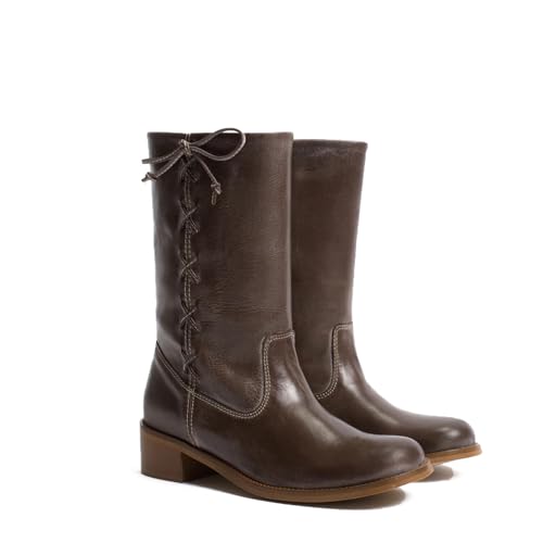 Women’s Mid Calf Boots Chunky Block Heel Round Toe Boots Comfortable Low Heel Pull on Campus Casual Boots