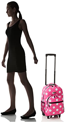 Rockland Double Handle Rolling Backpack, Pink Dots, 17-Inch