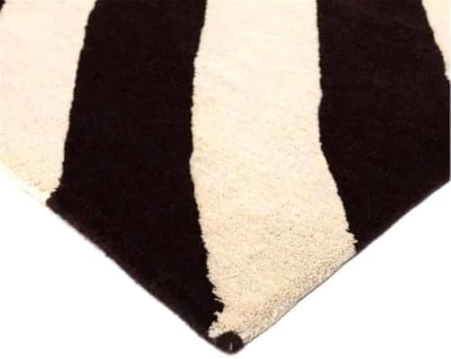 Tapete artesanal de lana 5' x 8' negro y blanco miniatura 3