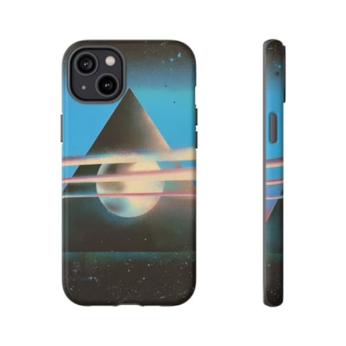 Coque rigide mate iPhone 14 Plus noir avec pyramide géométrique et sphère