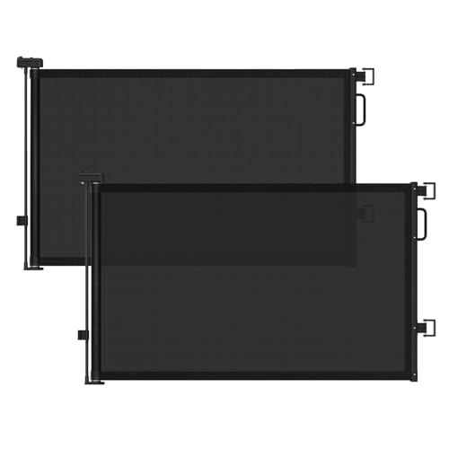 Image of Retractable Baby Gates 2 Pack, 55 inch Wide Mesh Dog Gate Indoor | 34 inch Tall Gate for Stairs Doorways Hallways Deck, Child Pet Safety Gate for Indoor Outdoor Home Use, Black