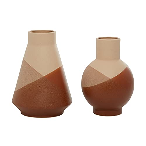 Deco 79 Ceramic Vase With Terracotta Accents, Set Of 2 12", 11"H, Tan #TOP1