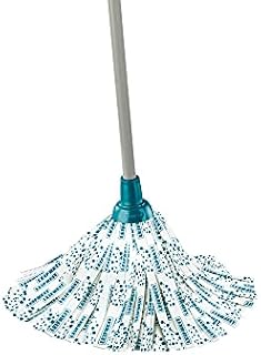 Leifheit Classic Mop with Handle, Viscose Mop Head, Washable at 60°C, Universal Screw Thread Connection to Handle, Steel, Turquoise and Grey Mop, 1.25 m