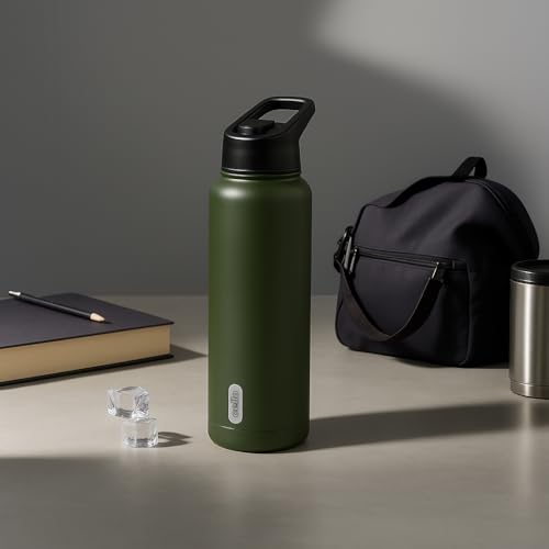 Image of CELLO Puro Steel-X Ultimo 900 Insulated Water Bottle 650 ml Matt Green | Fridge Safe PU Insulated Lightweight Slim & Stylish Leakproof Easy to Carry Backpack Water Bottle For Travel Office & Daily Use
