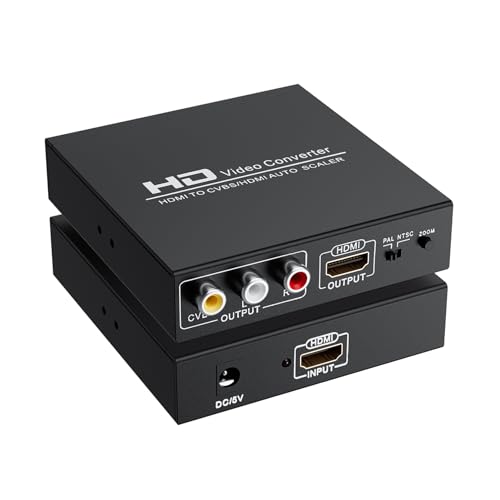 Adapter Converter Fits for HDMI to RCA & AV 3RCA CVBS Composite Video Audio, Support PAL/NTSC, Compatible with PC, Laptop, Xbox, TV, Camera, Monitor