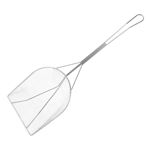 BEBEMOKO Stainless Steel Slotted Spoon Oil Residue Skimmer for Frying Coarse Mesh Filter Spatula for Chicken Fries and More and Easy to Clean