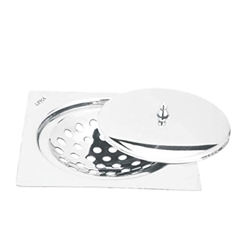 LIPKA Saturn 5 x 5 Inches Square Flat Cut Floor Drain with Classic Jali | Premium Stainless Steel Floor Drain & Cover with Lid | Floor Drain for Bathroom Drainer Kitchen, Balcony, Wet Area