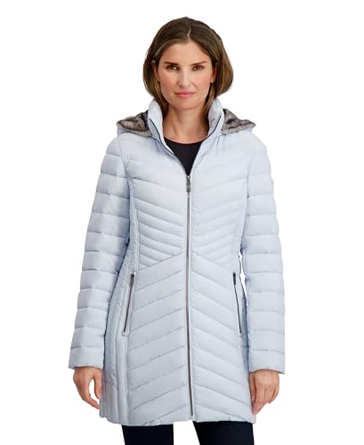 Image of Nautica Women's Stretch Puffer Jacket- Wind & Water-resistant Winter Coat Faux Fur Lined Hood