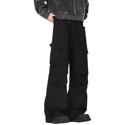 Lounge Pants Men with Cargo Pockets,Straight Leg Streetwear Hip Hop Pants Fashion Skater Long Trousers