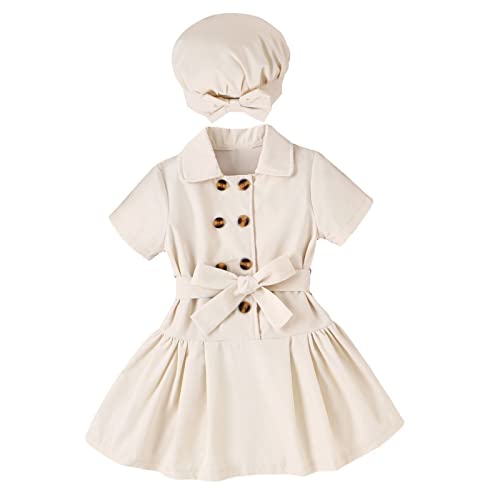 Moonker Little Child Girls' Dresses Summer Solid Color Lapel Cardigan Double Breasted Dress Fashion Sweater