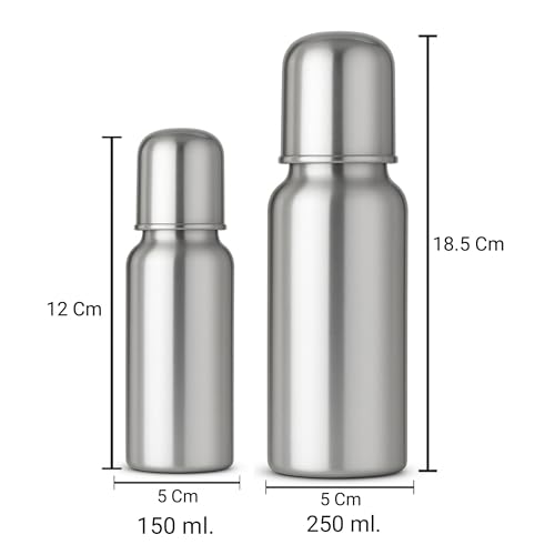 Image of Shark Doo Doo Stainless Steel Bottle for Babies (0-12 Months) - 250ml with Silicone Cleaning Brush (Combo Pack) | BPA Free (SS Bottle 250ml+150ml)